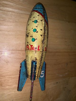 Vintage Painted Rocket Cast Iron Bank Space Patrol 4