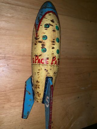 Vintage Painted Rocket Cast Iron Bank Space Patrol 5