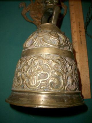 Antique / Vintage Ornate Large (14”) Brass Wall / Door Bell with Pull Chain 3