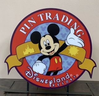 Disneyland Resort Pin Trading Double Sided Sign With Metal Bracket Prop Rare