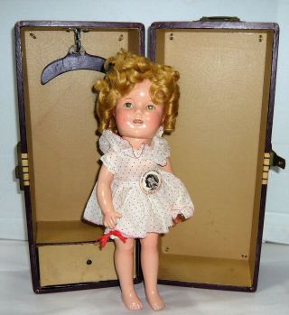 Vintage Ideal Shirley Temple 13 " Composition Doll W/pin,  Case