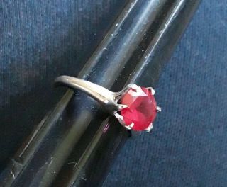Vintage Antique 10k White Gold Ruby Red Spinel Ring Size 6