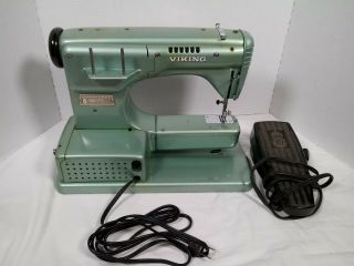 Vintage Green Husqvarna Viking Type 21 Sewing Machine W/ Pedal -