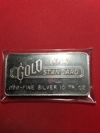 Rare Old 10 Oz.  Bullion Art Bar.  999 Fine Silver " Gold Standard " By Engelhard M