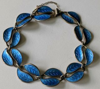 David Andersen Norway 925s Sterling Blue Enamel Double Leaf Bracelet