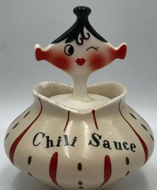 Vintage Holt Howard Pixieware CHILI SAUCE Jar And Spoofy Spoon 2