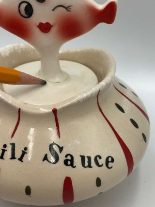 Vintage Holt Howard Pixieware CHILI SAUCE Jar And Spoofy Spoon 3