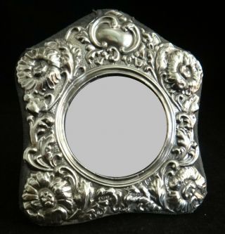 Vintage English Sterling Hand Tooled Floral Design Picture Frame.  4 ½” X 4”.