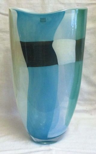 Large 16 " Vintage Svaja Artist Signed Blue & White Vase