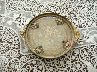 Antique Vintage French Jeweled Ormolu Gilt Lace Insert Vanity Tray