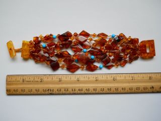 Vintage Baltic Amber And Turquoise Bead Bracelet