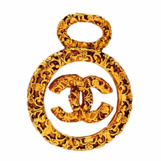 Authentic Vintage Chanel Necklace Cc Logo Round Pendant Ne2205