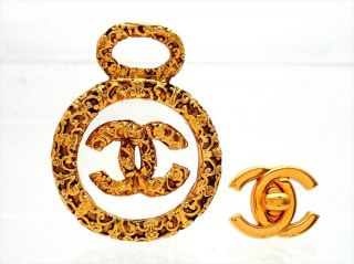 Authentic Vintage Chanel necklace CC logo round pendant ne2205 2