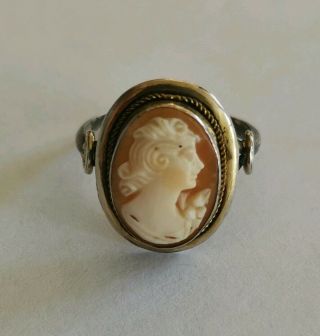 Vintage Silver Shell Cameo Ring Size L 1/2