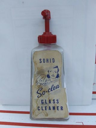 Vintage 1950s Sohio So - Clear Paper Label Glass Cleaner Bottle Standard Oil
