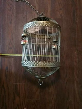 Vintage Large Bird Cage Birdcage Round 26 " Tall Metal Gold Chippy Wedding Decor