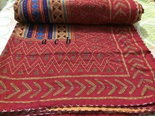 Ethnic Bedspread Ralli King Size Vintage Kantha Quilt Indian Handmade Blanket.  Yz