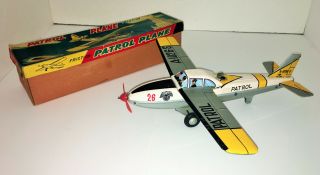 Rare Vintage 670s Tin Friction Patrol Airplane A - 1026 - S By Momoya Shoten,  Japan