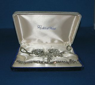 Vintage Albert Weiss Rhinestone Necklace Bracelet & Earring Set W/ Box