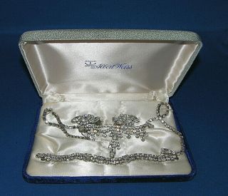 Vintage Albert Weiss Rhinestone Necklace Bracelet & Earring Set W/ Box 2
