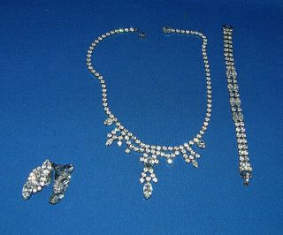 Vintage Albert Weiss Rhinestone Necklace Bracelet & Earring Set W/ Box 3