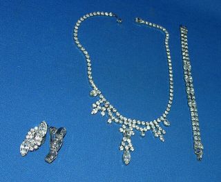 Vintage Albert Weiss Rhinestone Necklace Bracelet & Earring Set W/ Box 4