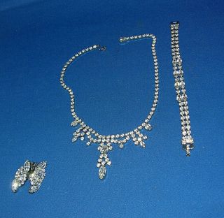 Vintage Albert Weiss Rhinestone Necklace Bracelet & Earring Set W/ Box 5