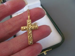 Vtg Estate 14k Solid Yellow Gold Cross Pendant Diamond Cut Necklace Jcm Nugget
