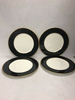 4 Mikasa China Onyx A6700 Black Gold Dinner Plate Cathy Hardwick Vintage 10.  5 In
