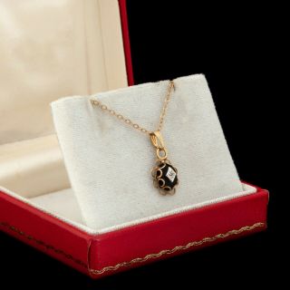Antique Vintage Art Deco 12k Gold Filled Gf Black Onyx Diamond Pendant Necklace