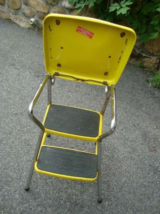 Vtg COSCO 2 step Kitchen Chair FLIP Seat SHOP Step Stool CHROME Yellow SteamPunk 2