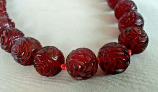 Antique 1920 - 30 ' s Cherry Amber Bakelite Rose Bead Necklace 10k GF Clasp 3