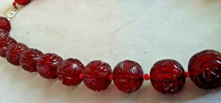 Antique 1920 - 30 ' s Cherry Amber Bakelite Rose Bead Necklace 10k GF Clasp 5