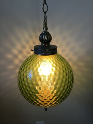 Vintage Green Glass Globe Hanging Chain Swag Lamp Mid Century Modern 2