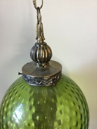 Vintage Green Glass Globe Hanging Chain Swag Lamp Mid Century Modern 3