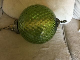 Vintage Green Glass Globe Hanging Chain Swag Lamp Mid Century Modern 7