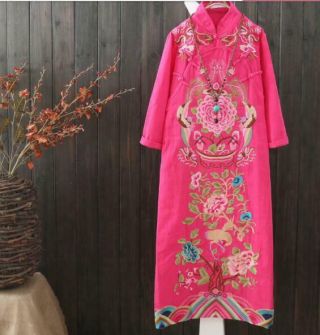 Womens Long Dresses Chinese Style Vintage Cotton Linen Loose Oversize Qipao 2019