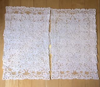 Vtg Madeira White Linen Set /12 Placemats And 12 Napkins Lace Cutwork