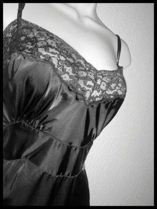 Vintage Barbizon Excelle Satin Full Dress Slip Black Lace Shiny Slippery Xl 44