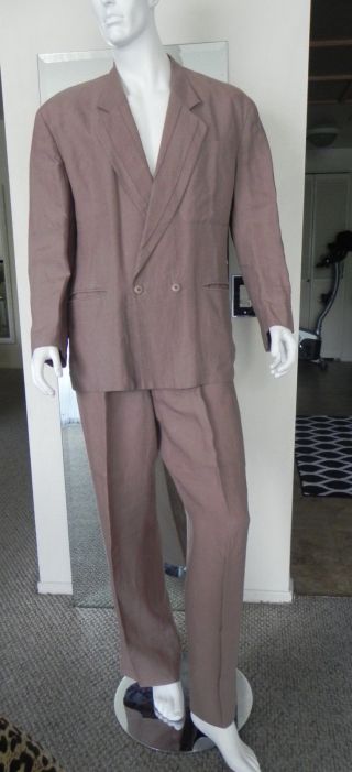 Vintage Claude Montana Couture Linen Jacket Pants Suit Size 52 Italy