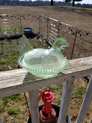 Vintage Indiana Glass Pastel Green W/box Ultra Rare Hen On Nest Won 