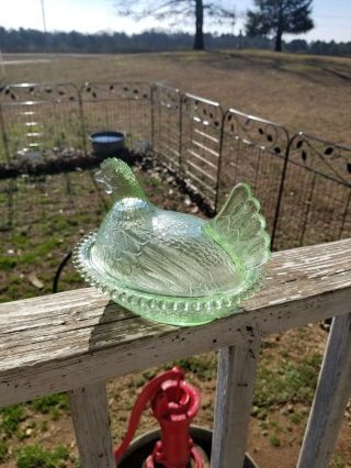 Vintage Indiana Glass Pastel Green w/box Ultra Rare Hen on Nest Won ' t last long 3