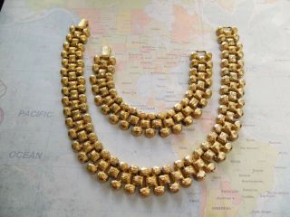 Estate Vintage St.  John Thick Chunky Gold Tone Necklace & Matching Bracelet Set