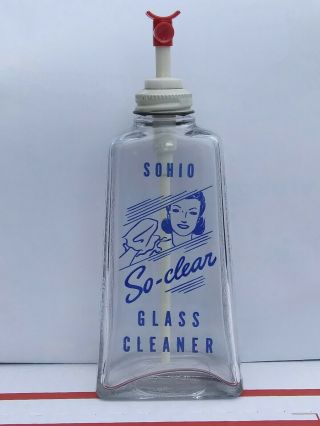 Vintage 1950s Sohio So - Clear Painted Label Glass Cleaner Bottle Standard Oil