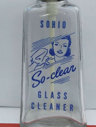 Vintage 1950s Sohio So - Clear painted label Glass Cleaner Bottle Standard Oil 2