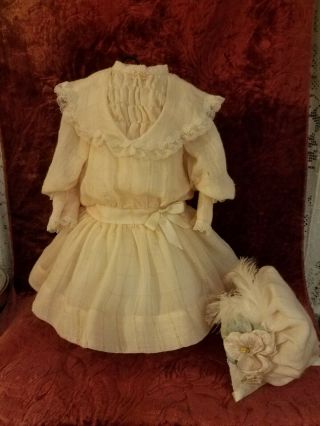 Doll Dress For Antique French Or German Doll,  Pale Peachy/pink,  Window,  Pane Silk
