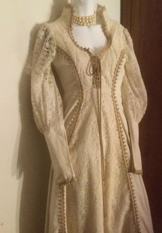 Vtg Gunne Sax Medieval Ivory Corset Lace Prairie Gown Be The White Rose Princess