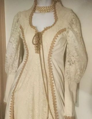 VTG Gunne Sax Medieval Ivory Corset Lace Prairie Gown Be The White Rose Princess 4