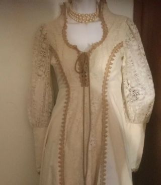 VTG Gunne Sax Medieval Ivory Corset Lace Prairie Gown Be The White Rose Princess 8