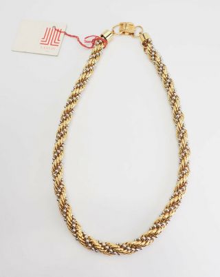 Vintage Old Stock Gold And Silver Tone Metal Chain Necklace By Lanvin